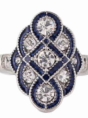 Vintage Sterling Silver Chinese Knot Blue White Sapphire Geometric Banquet Ring